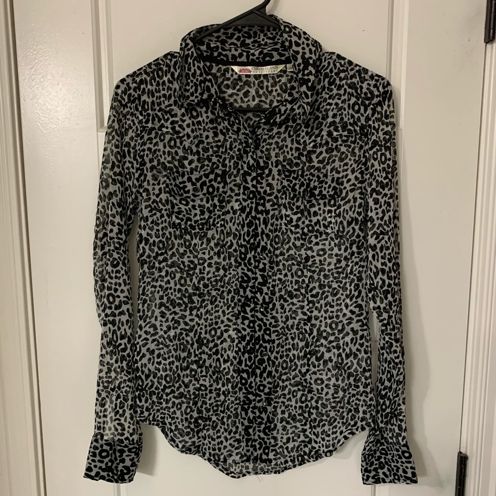 Long Sleeve Sheer leopard print Blouse